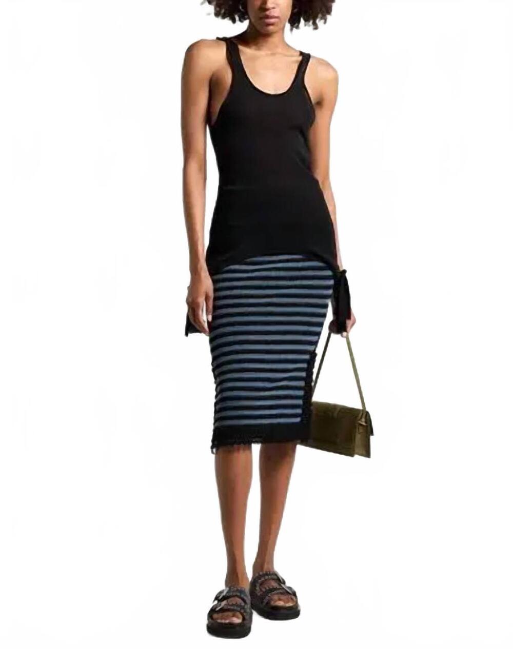 NEW ZADIG & VOLTAIRE jackson crochet skirt in blue black stripe